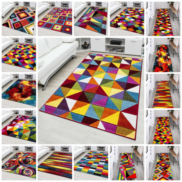 Multi Coloured Rug Carpets Rainbow Design Living Room Floor Mats Hallway Runners